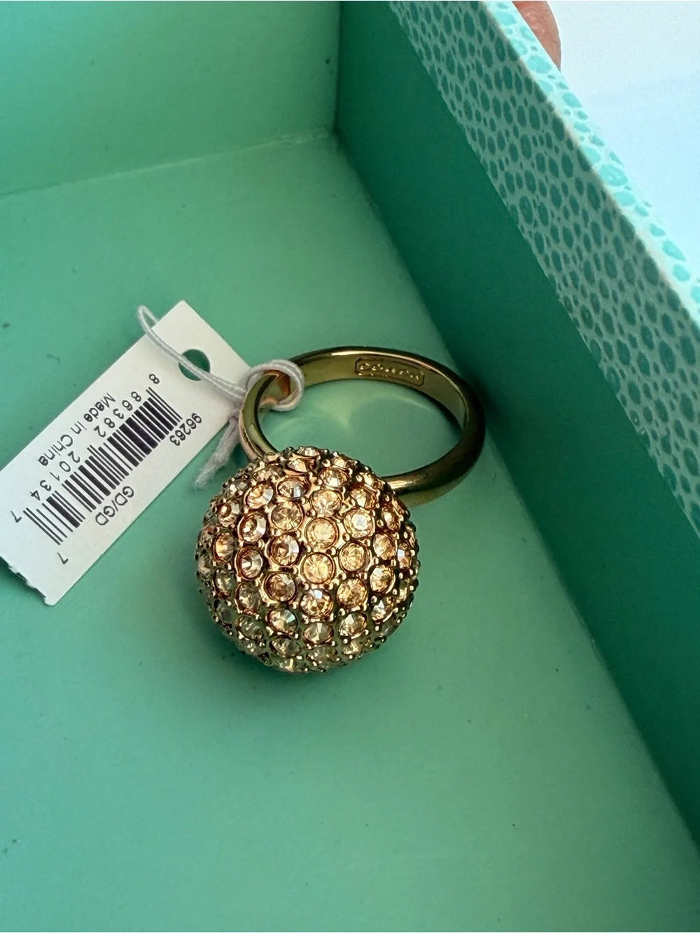 Coach Gold Crystal Pav Ball Ring